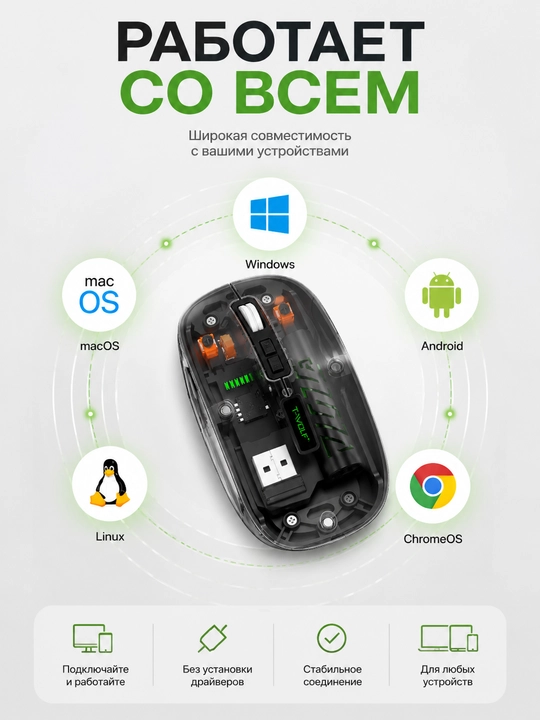 T-WOLF X11 simsiz o‘yin sichqonchasi, Bluetooth 5.0, 2.4 GHz, USB-C, shaffof korpusli