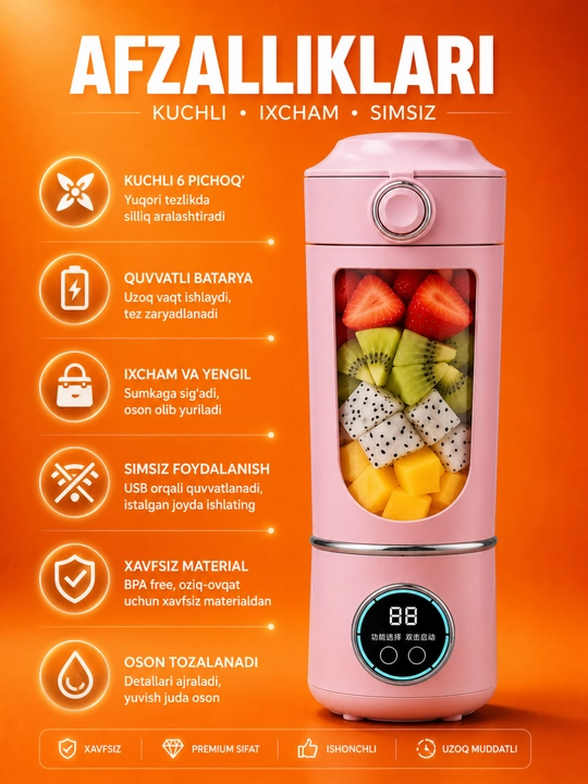 Blender portativ FreshMix Mini USB quvvatlanadigan smoothie va sharbat tayyorlagich