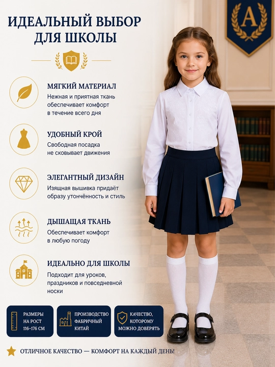 Школьная блузка для девочек, с длинными и короткими рукавами, 26 видов
