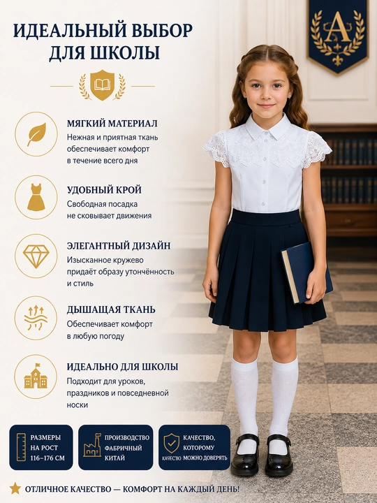 Школьная блузка для девочек, с длинными и короткими рукавами, 26 видов