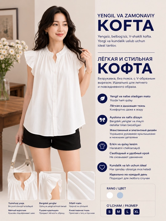 Блузка женская, кофта с коротким рукавом на пуговицах