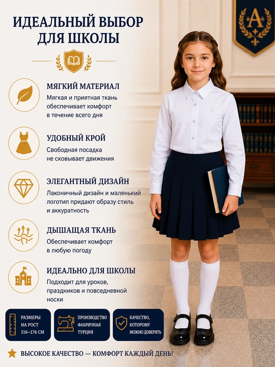 Школьная блузка для девочек, с длинными и короткими рукавами, 26 видов