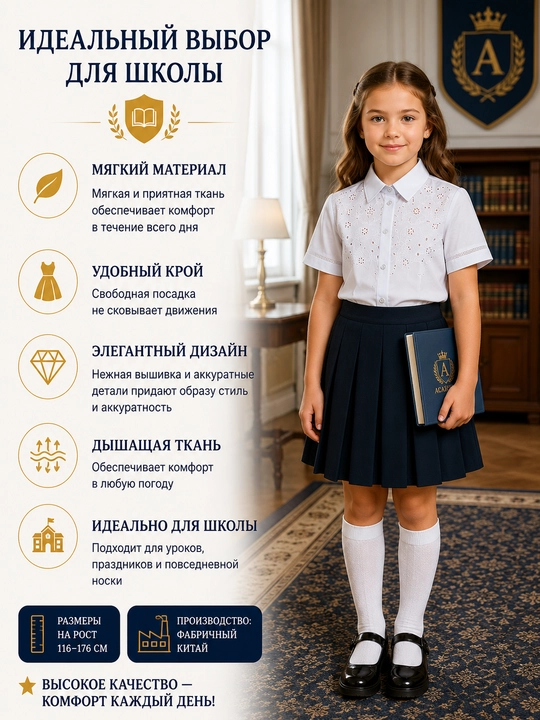 Школьная блузка для девочек, с длинными и короткими рукавами, 26 видов