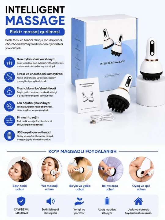 Bosh va tana uchun elektr massaj moslamasi – Intelligent Massage