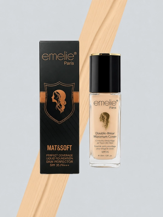 Emelie - Yuz tonal kremi, SPF, uzoq turuvchi, quyoshda erib ketmaydi, Mat rangda