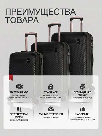 Sayohat chamadoni S M L, kodli qulfli, ABS-plastikdan tayyorlangan  360° g‘ildirakli