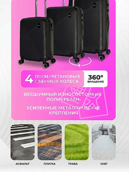 Sayohat chamadoni S M L, kodli qulfli, ABS-plastikdan tayyorlangan  360° g‘ildirakli