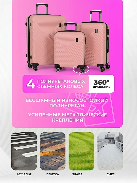 Sayohat chamadoni S M L, kodli qulfli, ABS-plastikdan tayyorlangan  360° g‘ildirakli
