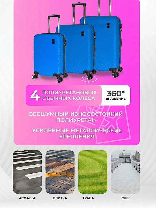 Sayohat chamadoni S M L, kodli qulfli, ABS-plastikdan tayyorlangan  360° g‘ildirakli