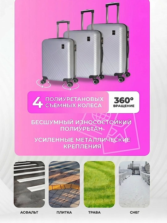 Sayohat chamadoni S M L, kodli qulfli, ABS-plastikdan tayyorlangan  360° g‘ildirakli