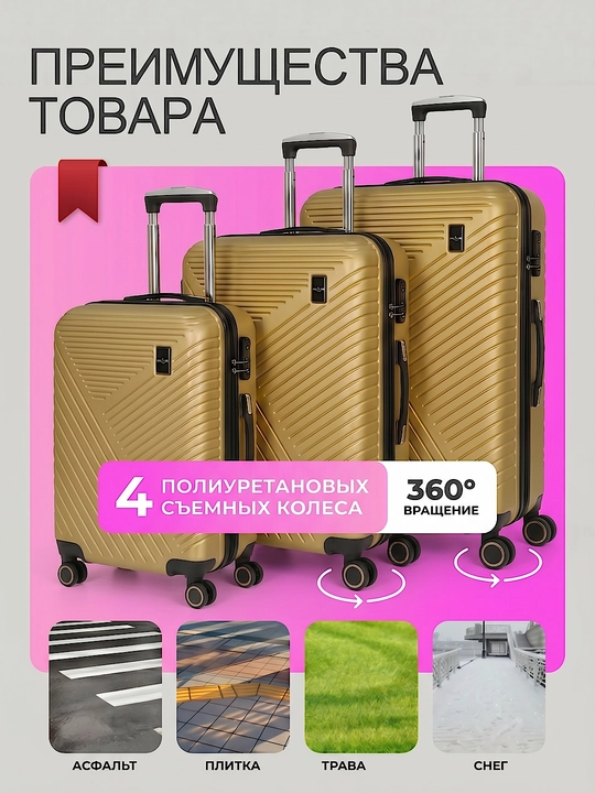 Sayohat chamadoni S M L, kodli qulfli, ABS-plastikdan tayyorlangan  360° g‘ildirakli