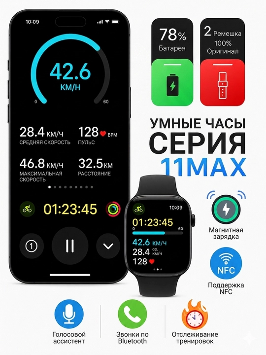 Смарт часы Smart Watch Series 11 Max, умные часы с звонками и NFC, IP68