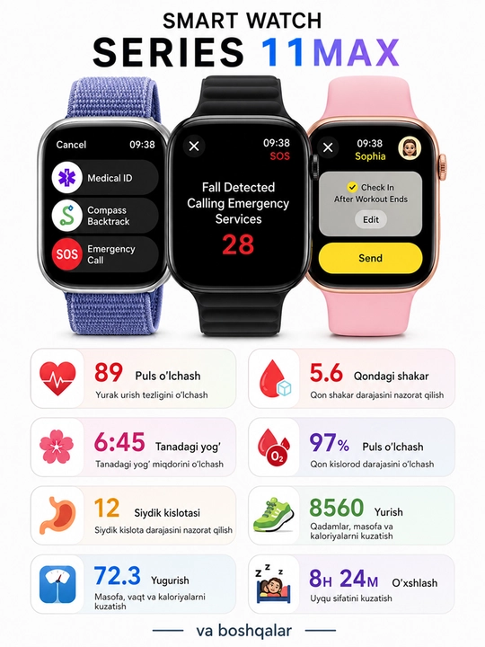 Смарт часы Smart Watch Series 11 Max, умные часы с звонками и NFC, IP68