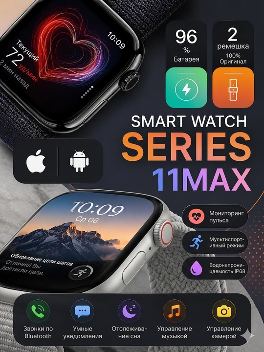 Смарт часы Smart Watch Series 11 Max, умные часы с звонками и NFC, IP68 - 