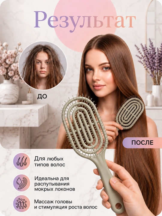 Расческа для волос массажная, скелетная, профессиональная и продуваемая