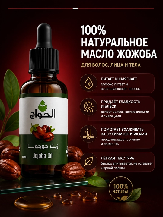 Jojoba Oil tabiiy moyi, 30 ml, yuz, tana va sochlar uchun kosmetik