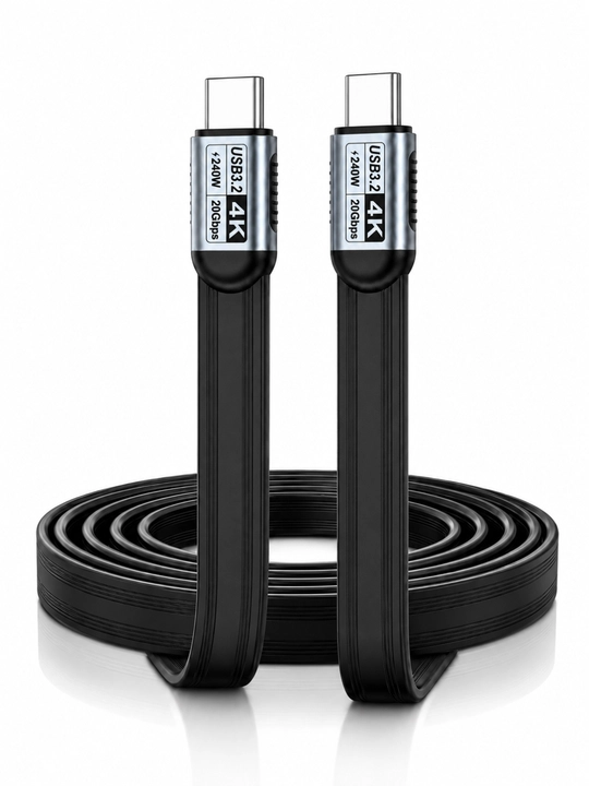 Type-C 240W 80Gbps yassi kabeli, iPhone va noutbuk uchun tez quvvatlash imkoniyati - 