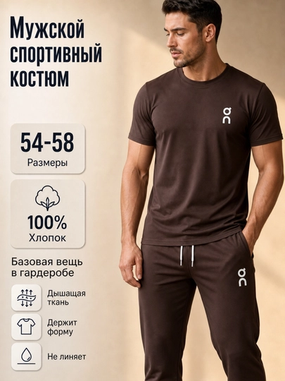 Мужской спортивный костюм – футболка и брюки, 100% хлопок повседневная и спортивная одежда - 