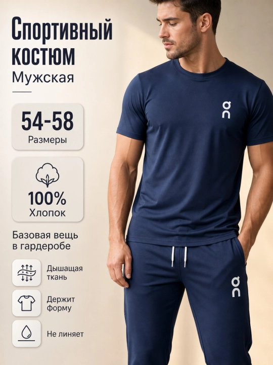 Мужской спортивный костюм – футболка и брюки, 100% хлопок повседневная и спортивная одежда - 