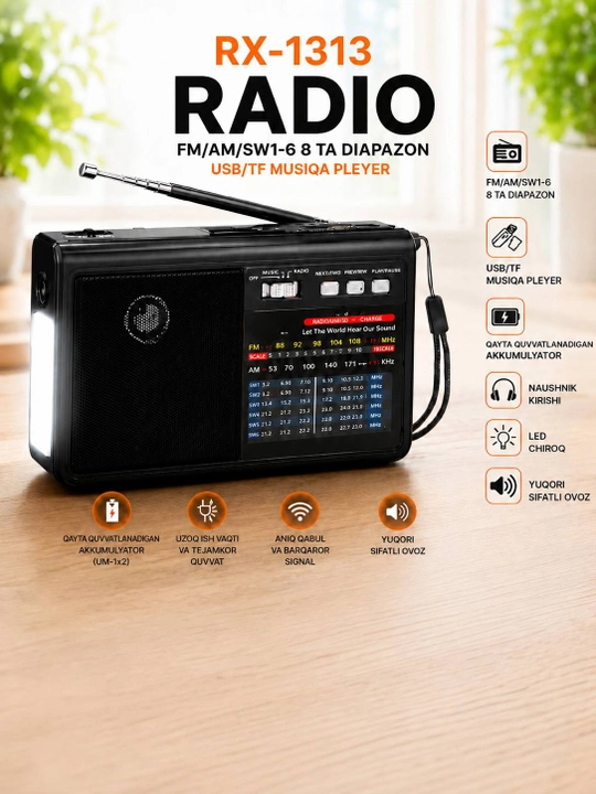 Radio, fm radio, portativ radio, usb radio, akkumulyatorli radio, mini radio - 