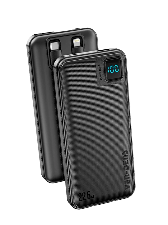 Power Bank Ven-Dens VD-PB060, 22.5W Быстрая Зарядка, Встроенные Кабели Lightning и Type-C - 