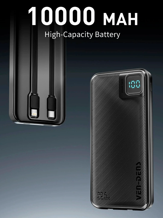 Power Bank Ven-Dens VD-PB060, 22.5W Быстрая Зарядка, Встроенные Кабели Lightning и Type-C