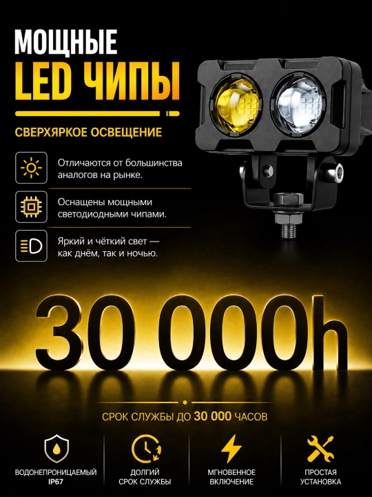 Kuchli LED qo‘shimcha chiroqlar, tumanga qarshi, avtomobil va mototsikl uchun, 12–24V