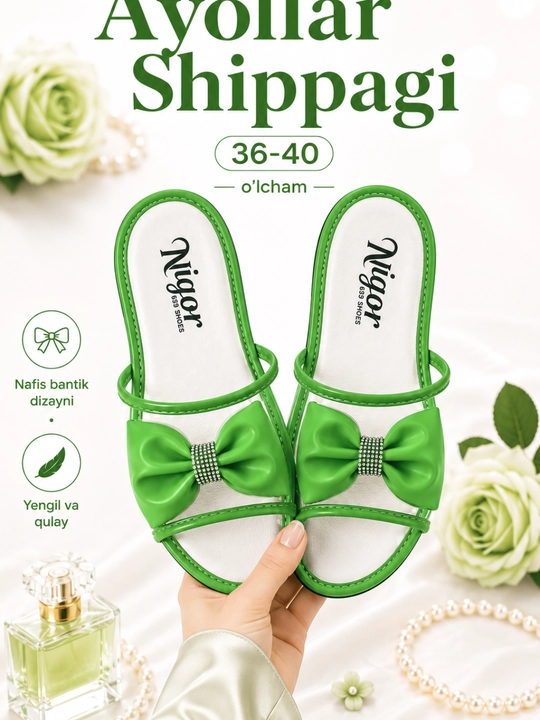 Ayollar shippagi, bahorgi-yozgi tapochka,shaffof dizayn bantik bilan, 36-40 o‘lcham - 