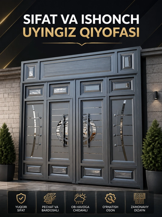 Premium metall darvoza – zamonaviy dizaynli mustahkam hovli darvozasi - 