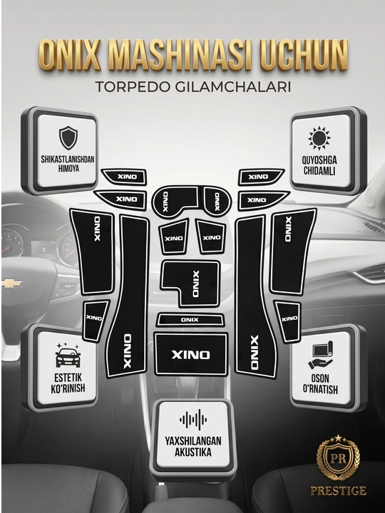 Cobalt Tracker Onix va Damas uchun torpedo va salon ichki gilamchalari to'plami, rezina - 