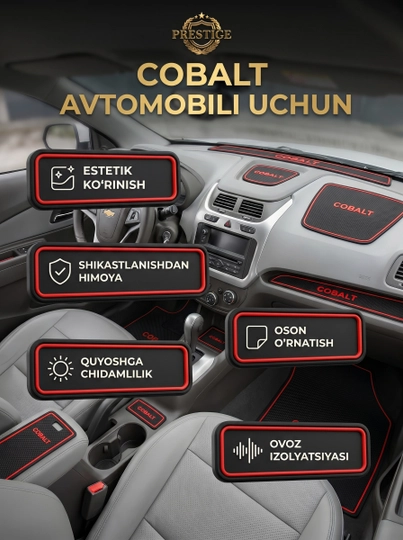 Cobalt Tracker Onix va Damas uchun torpedo va salon ichki gilamchalari to'plami, rezina