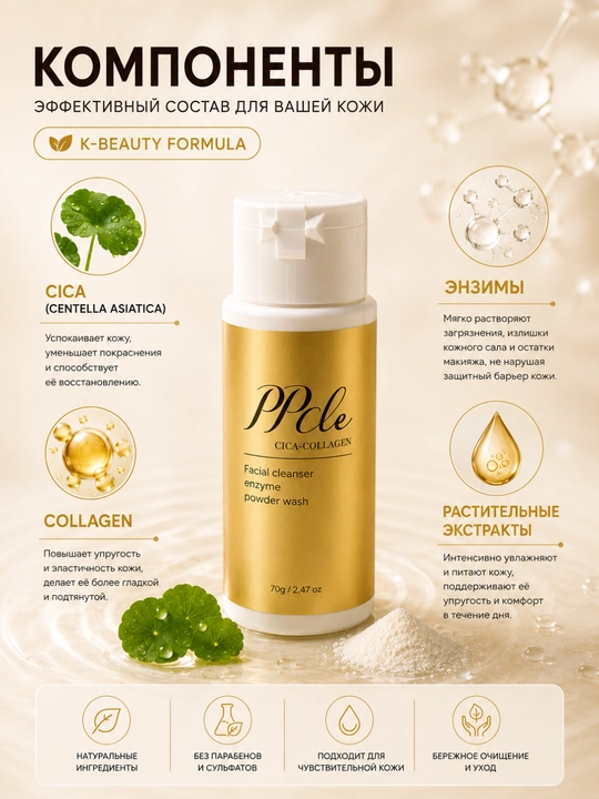 Энзимная пудра для умывания PPcle Cica-Collagen Enzyme Powder Wash, 70 г