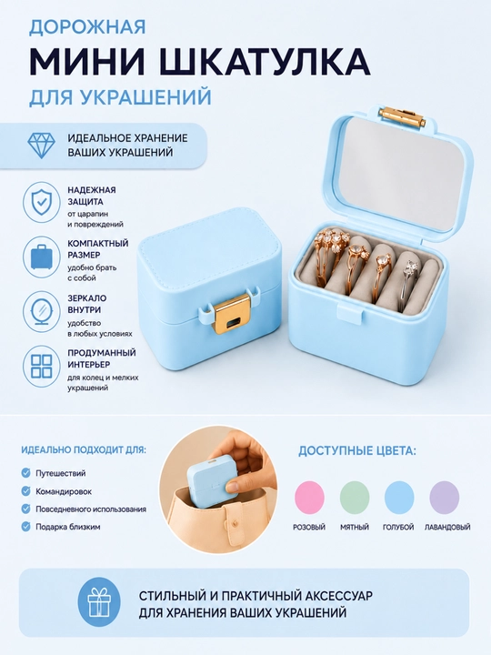 Шкатулка для украшений и колец, органайзер для серёг и браслетов - 