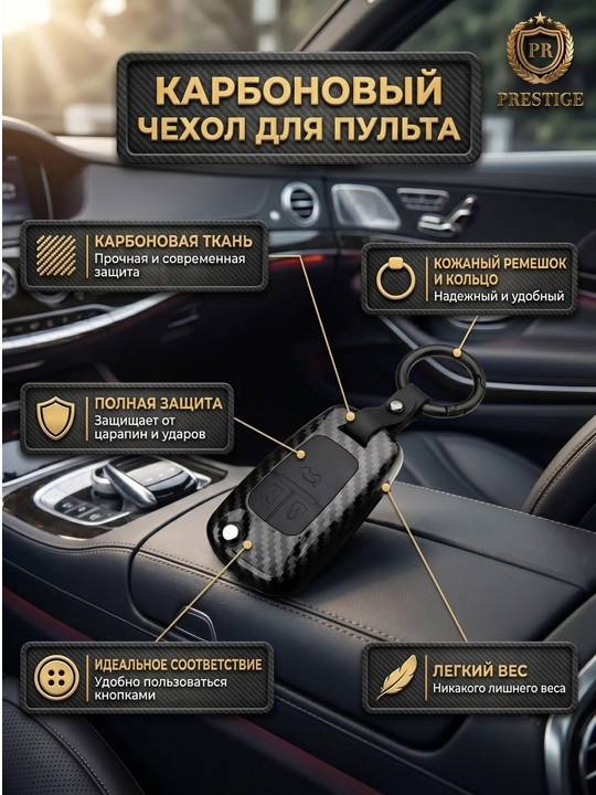 Avtomobil pulti uchun karbon g'ilof, metall halqali himoya chexoli