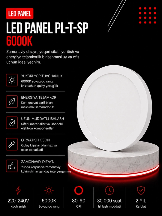Dumaloq LED PANEL (akril) yoritgichi, 24 Vt, P2. - 