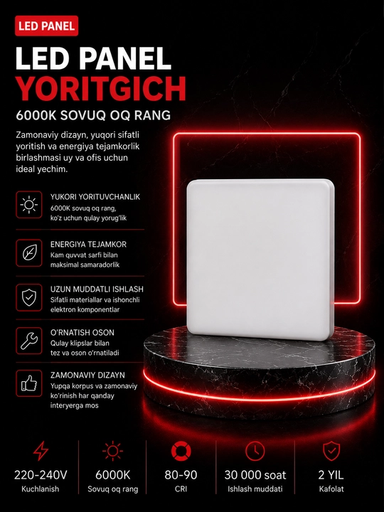 Kvadrat LED PANEL yoritgichi (AKRIL) 24 W P2 - 