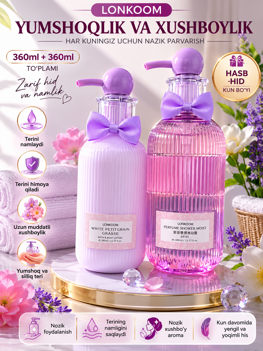 YESNOW to‘plami, jumladan, dush uchun xushbo‘y gel va namlantiruvchi loson 500 ml + 500 ml - 