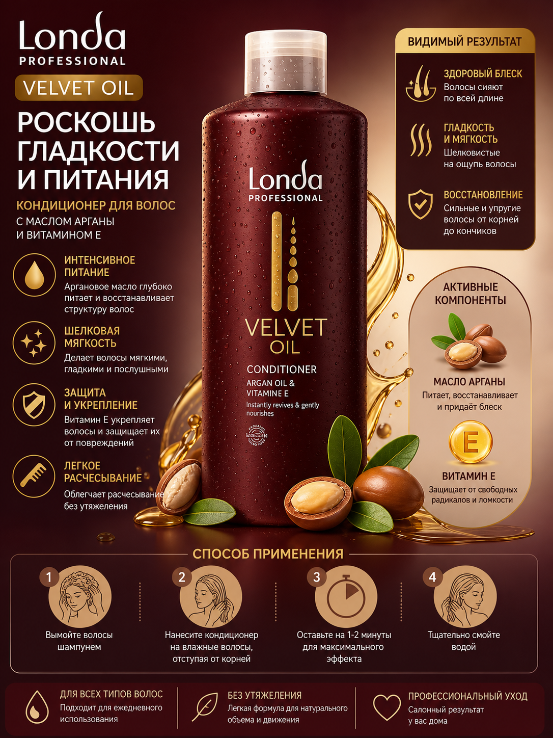 VELVET OIL Argan moyi bilan sochlar uchun konditsioner - 
