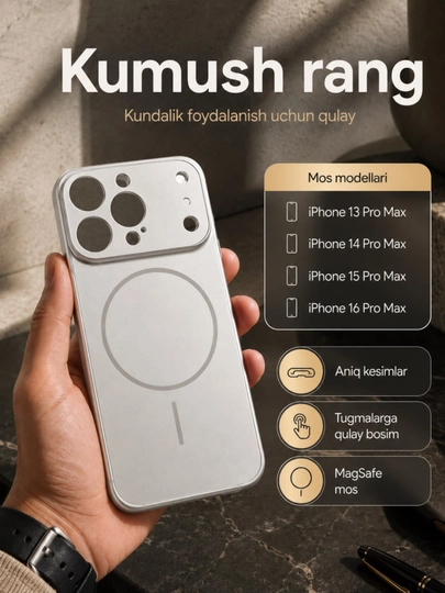 IPhone 17 dizayn chexol, magsafe bilan iPhone 13, 14, 15, 16 Pro, Pro Max uchun, chixol