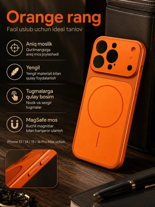 IPhone 17 dizayn chexol, magsafe bilan iPhone 13, 14, 15, 16 Pro, Pro Max uchun, chixol
