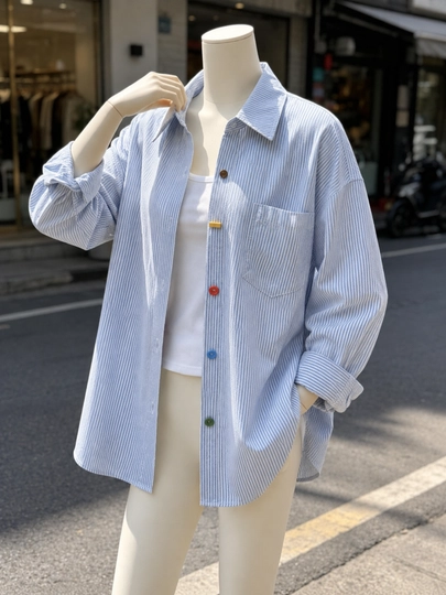 Женская летняя рубашка oversize из хлопка — MYKSOP1-AYOLVAQIZLARKOYLAK-СИНИЙ-XL