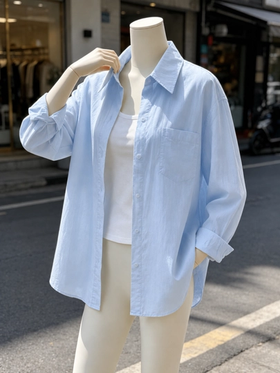 Женская летняя рубашка oversize из хлопка — MYKSOP1-AYOLVAQIZLARKOYLAK-СВЕТСИН-S
