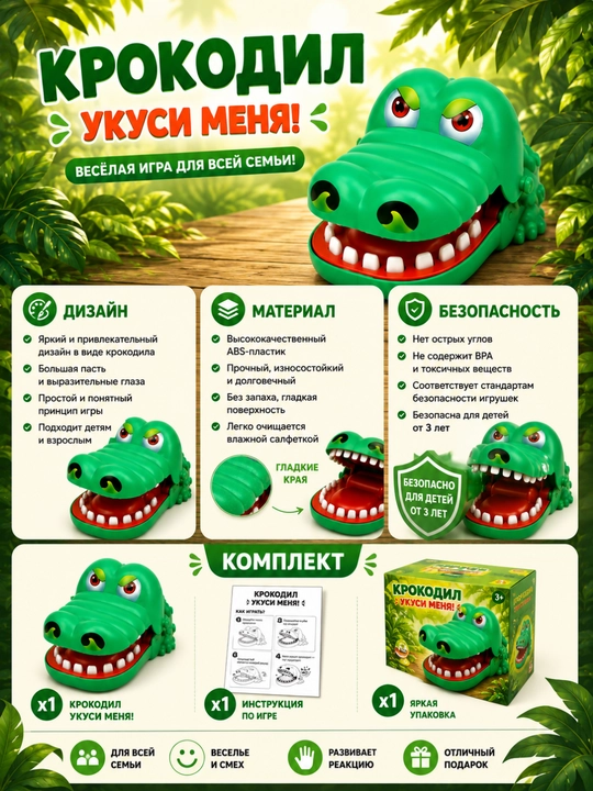 Игрушка крокодил укуси меня, весело, интересно для всей семьи, для детей от 3 лет