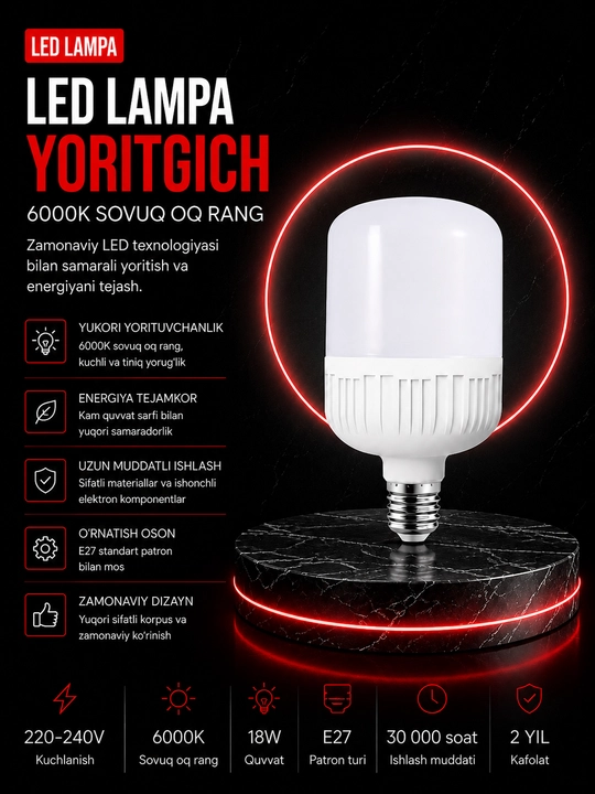 GW-40W-E27 6000K 220-240VAC PRIME LED chirog‘i - 
