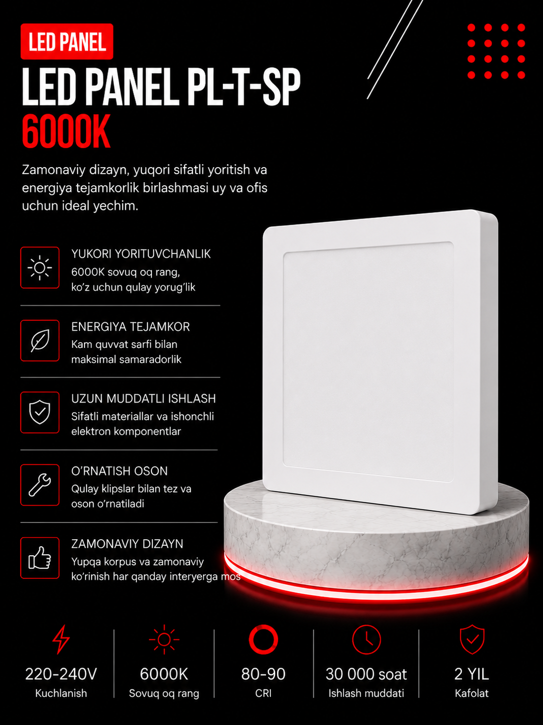 Tashqi kvadrat yoritgich (AKRIL) LED PANEL 36 W P2 - 