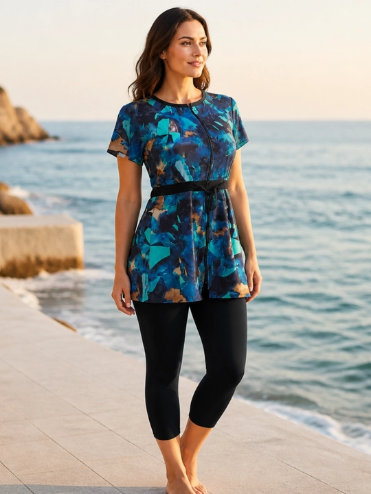 Quyoshdan maksimal himoyalovchi 2 ta 1 da yopiq cho‘milish kiyimi burkini, o‘lchamlari L-5XL - 