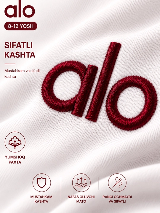 8-12 yoshli qizlar uchun sport to‘plami, oq futbolka va keng shim