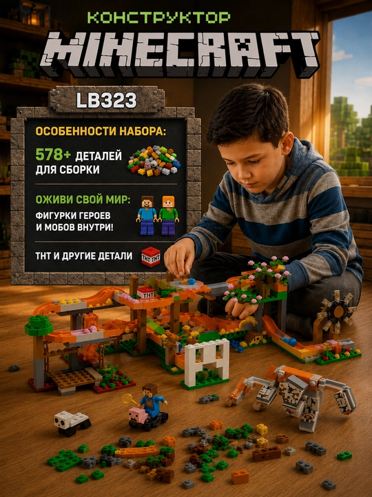 Конструктор Minecraft LB323 с шариковой трассой и фигурками, 578 деталей, подарок внутри