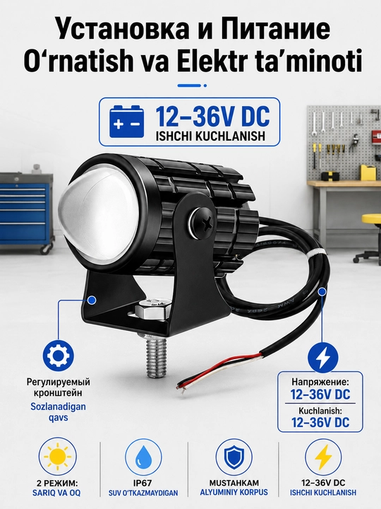 Дополнительная LED фара для мотоцикла, яркий свет, универсальное крепление