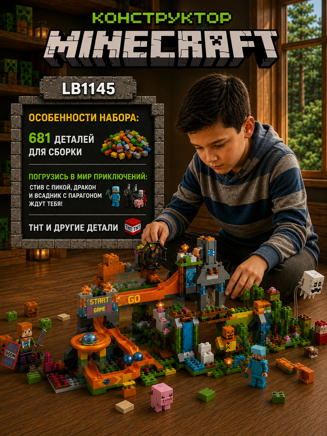 Конструктор Minecraft LB323 с шариковой трассой и фигурками, 578 деталей, подарок внутри